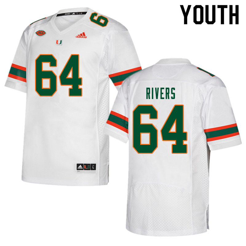 Youth #64 Jalen Rivers Miami Hurricanes College Football Jerseys Sale-White